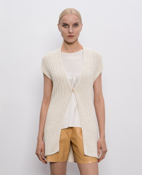 Brunello Cucinelli Beige linen cardigan with sequins M9X336416y