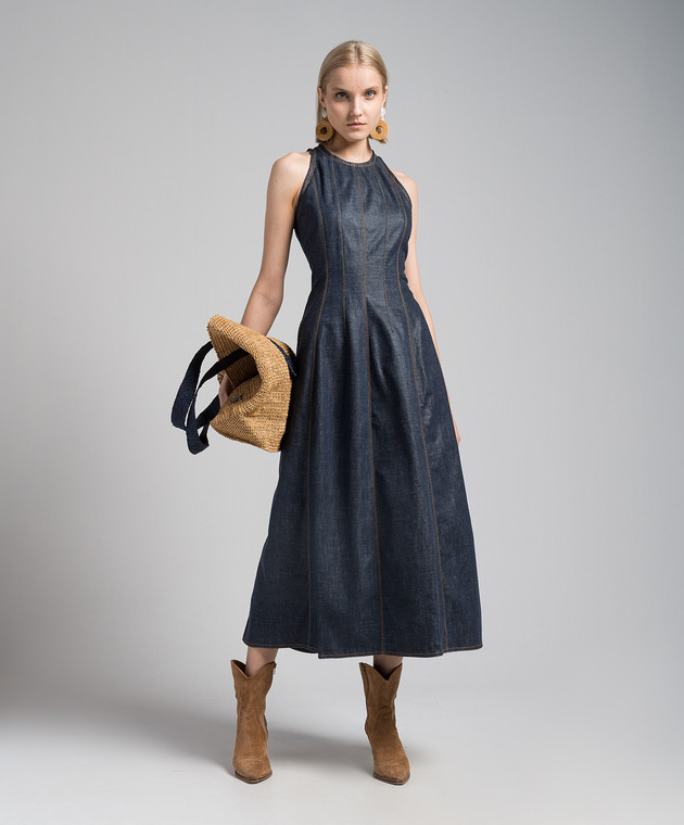 Brunello Cucinelli - Blue denim dress with monil chain MF28TA5196 - shop  with Cyprus delivery at Symbol