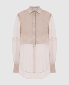 Brunello Cucinelli Beige silk blouse with monil chain M0091MQ406