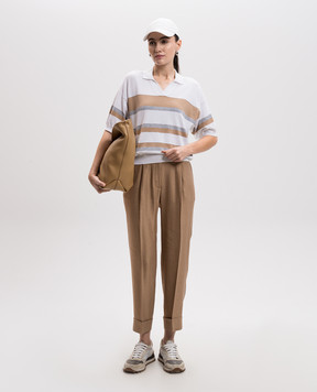 Peserico Brown linen pants with monil chain P04316V01921
