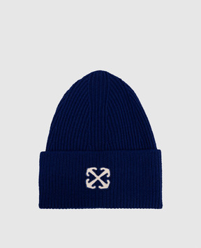 Off-White Blue wool cap with Arrow logo patch OMLC030F24KNI001