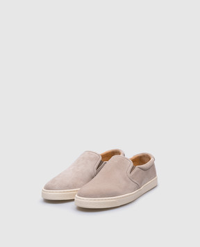 Brunello Cucinelli Beige slip-ons with logo emblem MZUSILN332