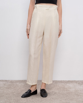 Max Mara Beige EFEDRA pants with linen and silk EFEDRA