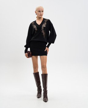 Twinset Black mini dress with floral embroidery 252LL3DEE