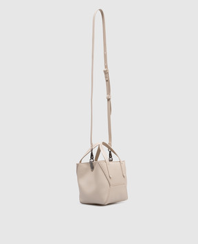 Brunello Cucinelli Beige Duo mini leather bag with logo MBHED2675