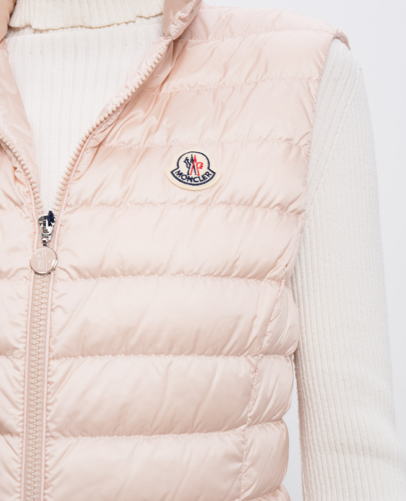 

Pink down vest with logo patch Moncler