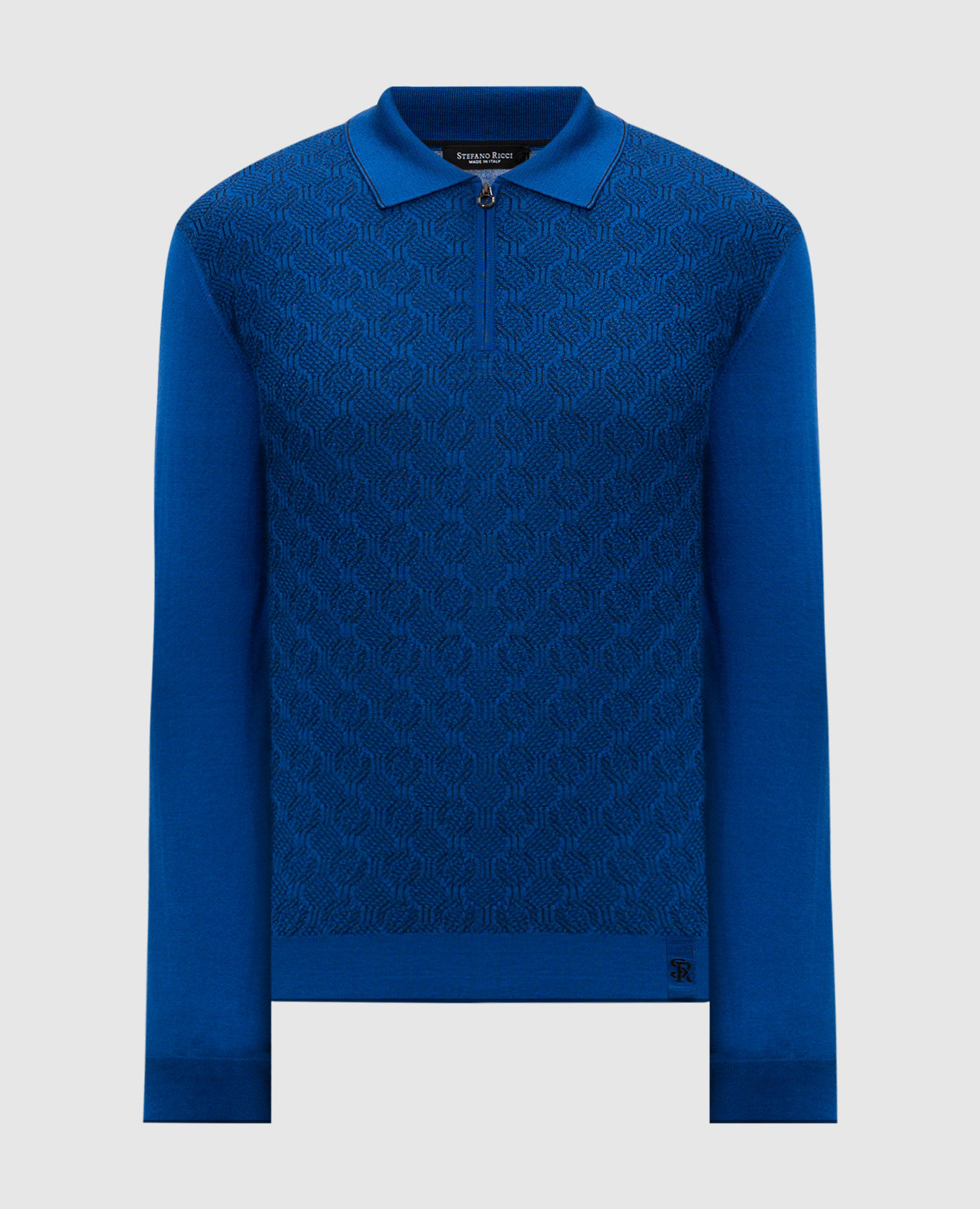 

Blue wool, silk and cashmere polo with logo monogram Stefano Ricci