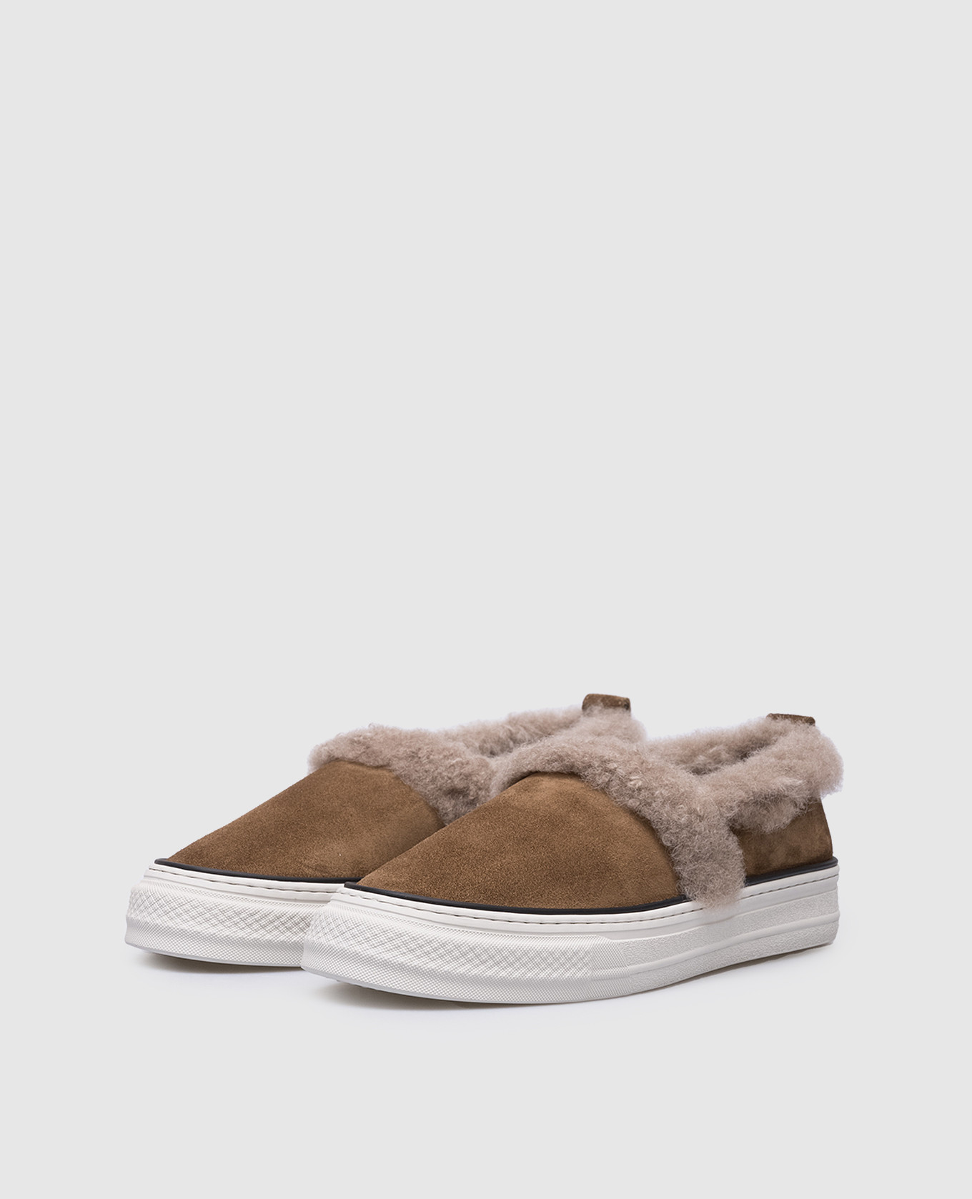 

Brown suede slip-ons with fur Brunello Cucinelli