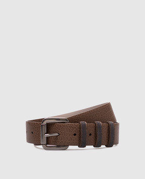 Brunello Cucinelli Brown leather belt with monil chain M0JUMC33UP