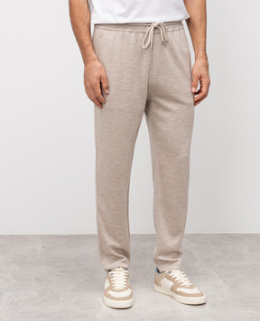 Brunello Cucinelli Beige melange cashmere and silk sweatpants MM8353243G