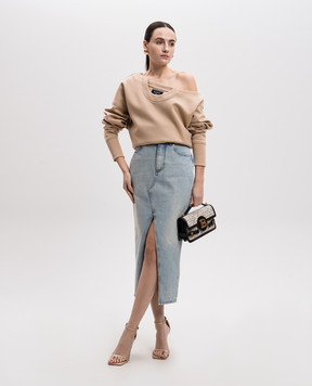 Balmain Blue denim midi skirt with a figure-hugging neckline EF1LD460DF23