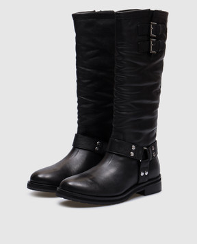 Twinset Black logo Darcy leather boots 242TST020