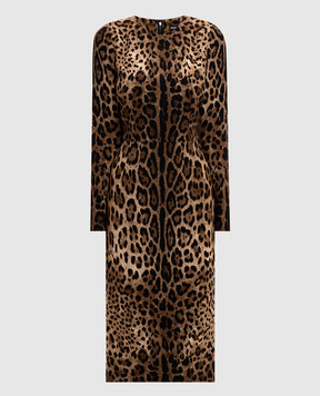 Dolce&Gabbana Brown animal print midi dress F6ZJ7TFSRKI