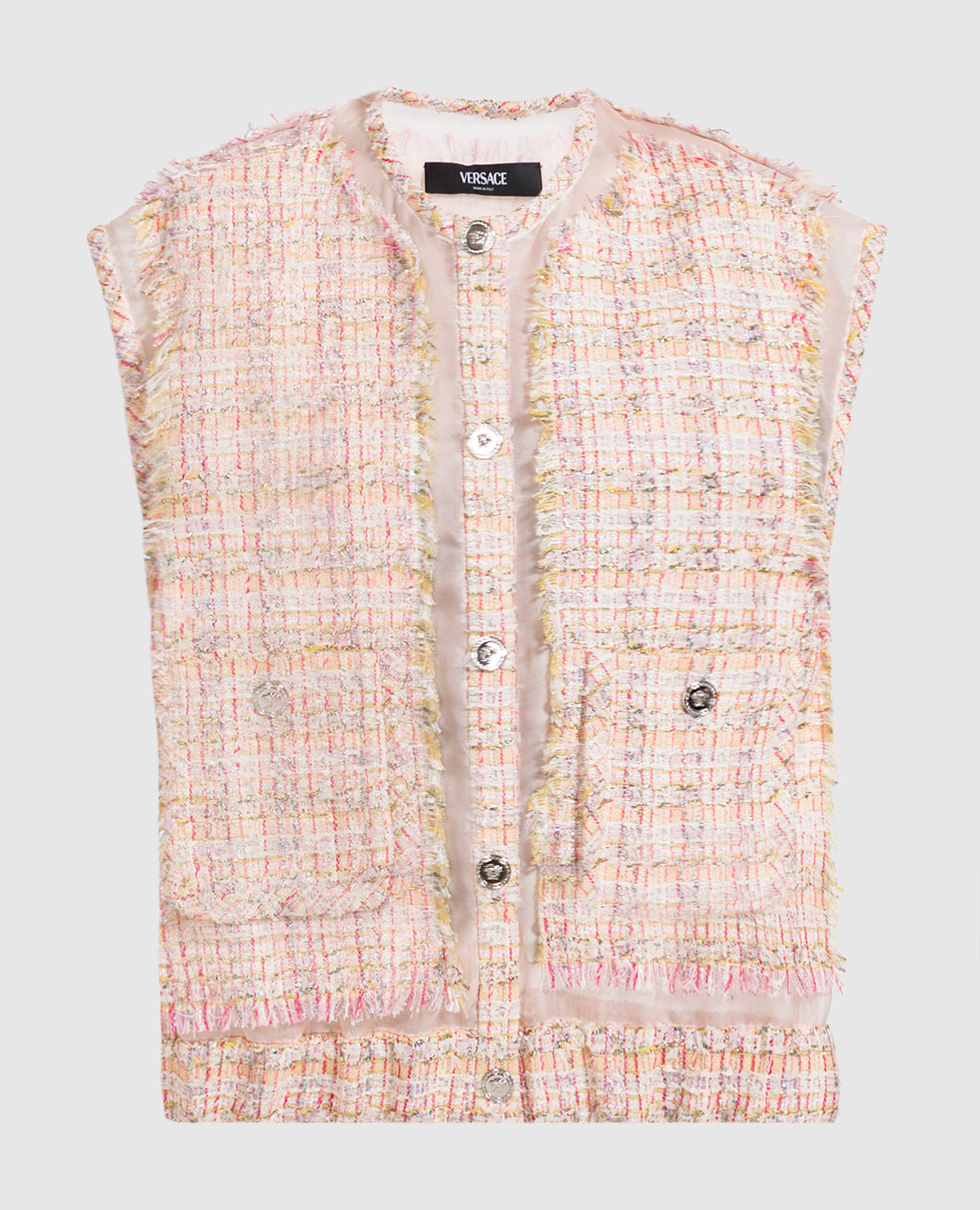 

Pink tweed vest with checked silk Versace