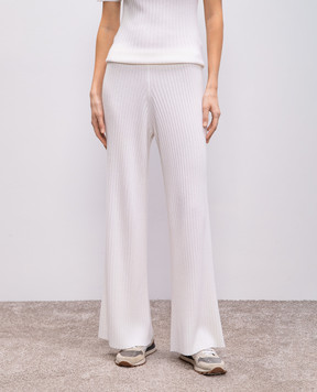 Allude White ribbed cashmere flared pants 25211148