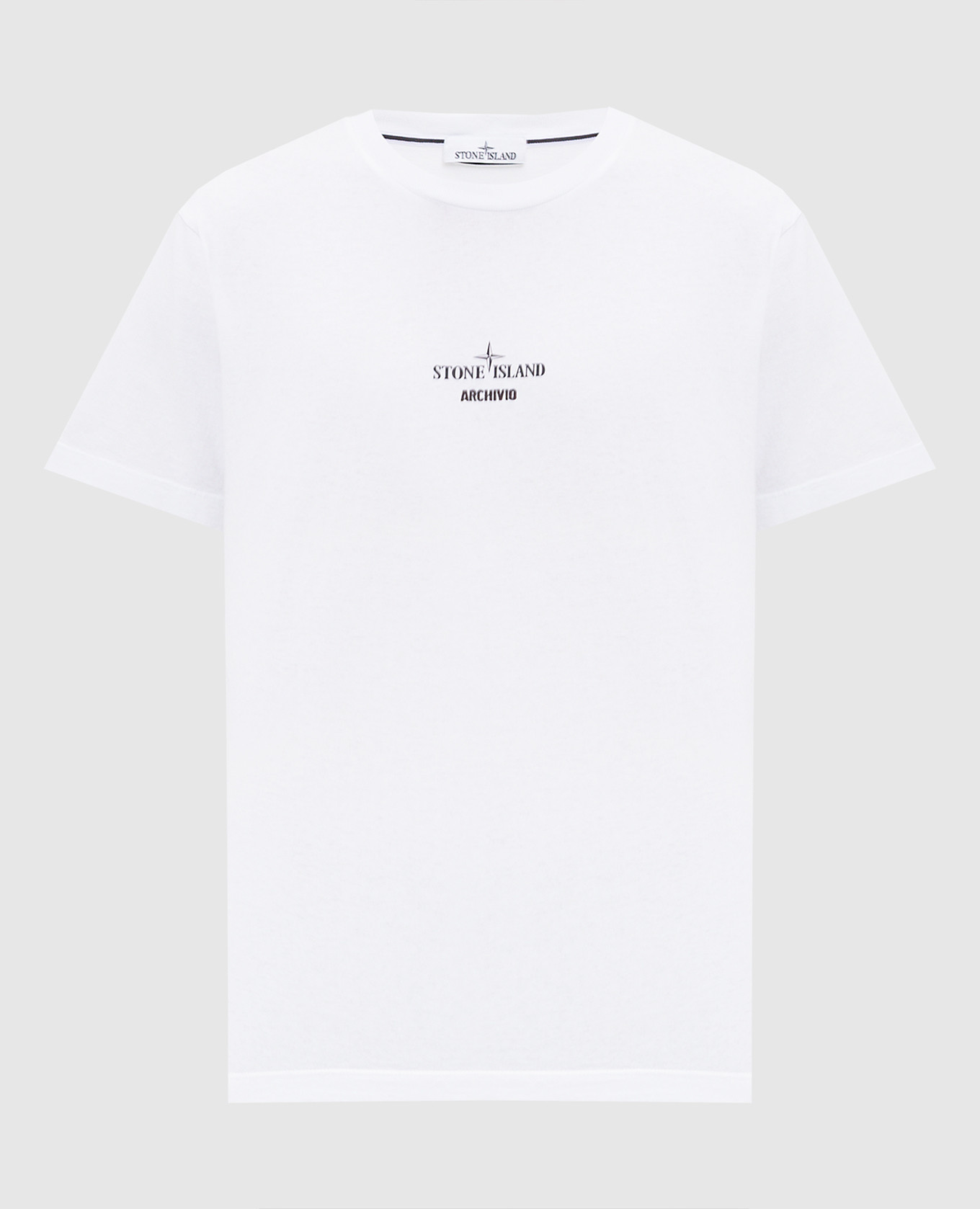 Stone Island White t-shirt with logo print and embroidery