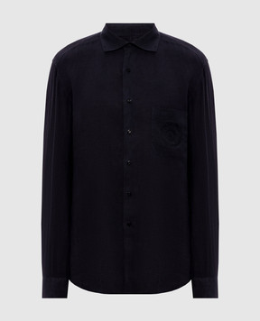 Stefano Ricci Black linen shirt with embroidered monogram logo MC007893BX2922