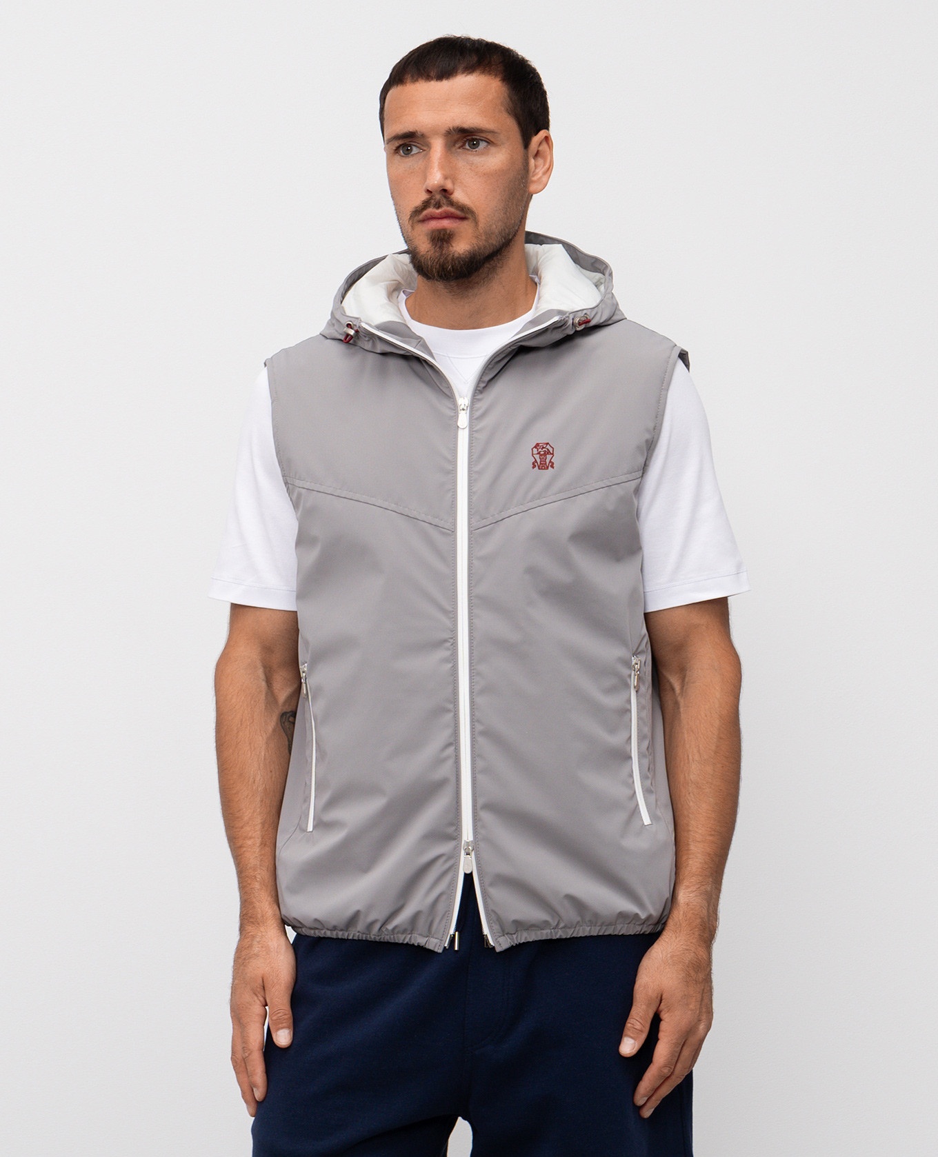 

Grey vest with embroidered logo emblem Brunello Cucinelli