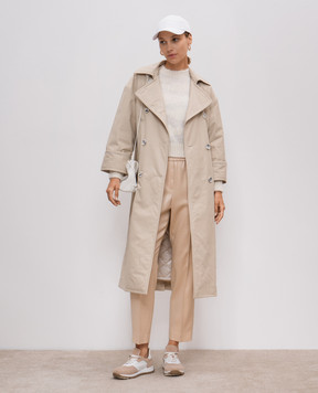 Peserico Beige double-breasted cloak with monil chain A25056A03617