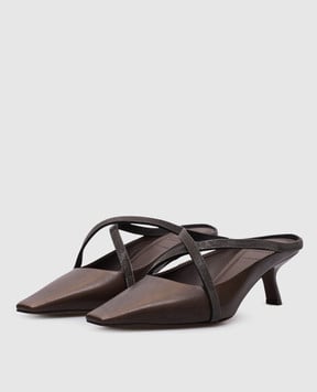 Brunello Cucinelli Brown leather mules with monil chain MZSLC2967