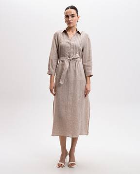 Peserico Beige linen shirt dress with belt S02171A02600