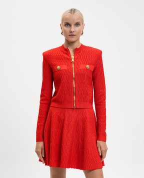 Balmain Red cardigan with textured pattern FF0KL078KJ03