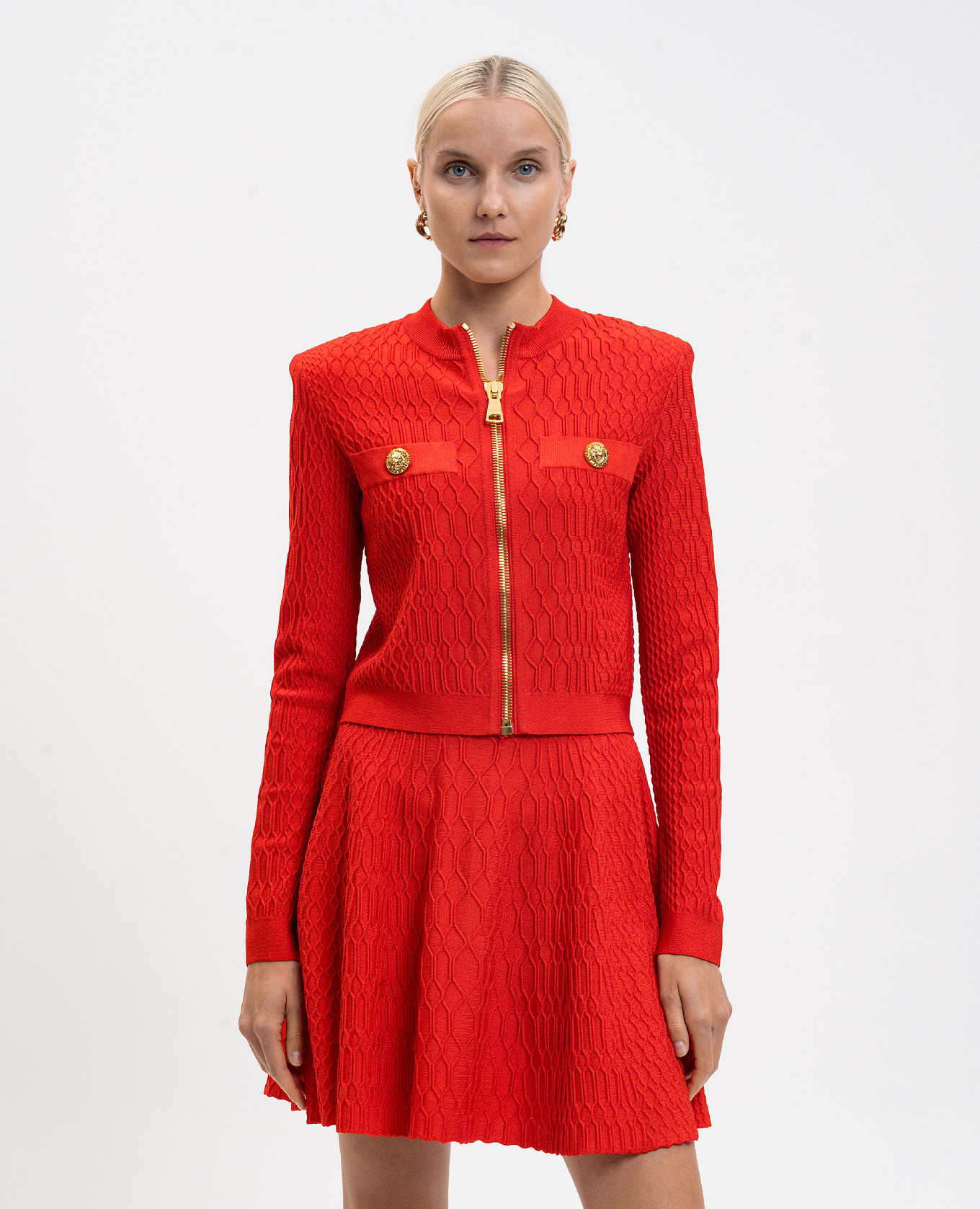 

Red cardigan with textured pattern Balmain