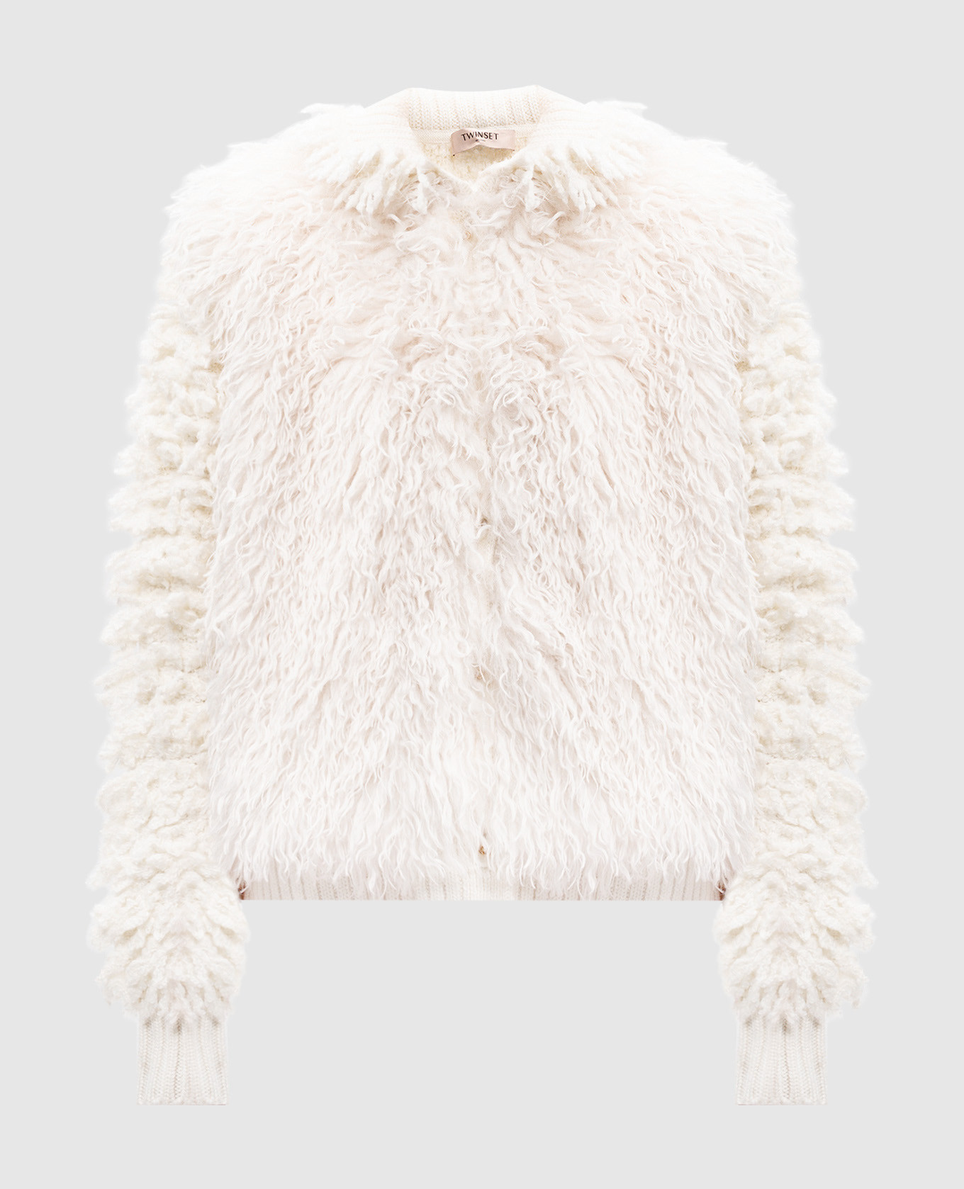 

White wool cardigan with metallic logo Twinset