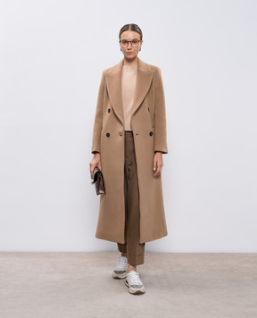 Peserico Beige double-breasted wool and cashmere coat S2015803194