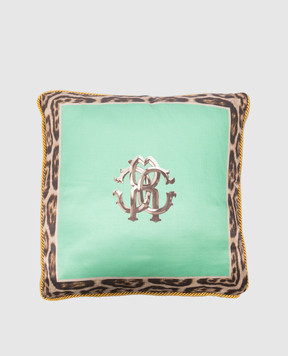 Roberto Cavalli Green decorative pillow with monogram print in animalistic print H0100000018С039