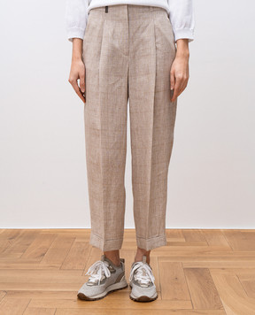 Peserico Beige linen pants in Windsor check P04079D06851