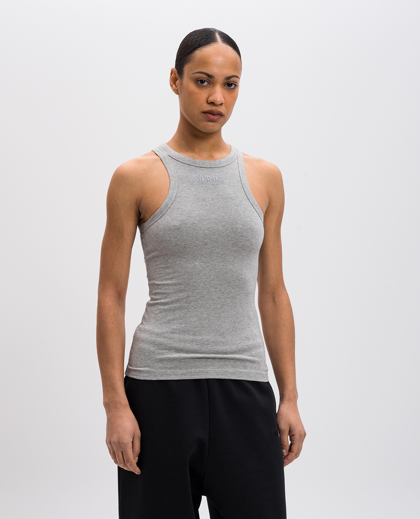 

Gray melange top with logo embroidery Vetements, Grey