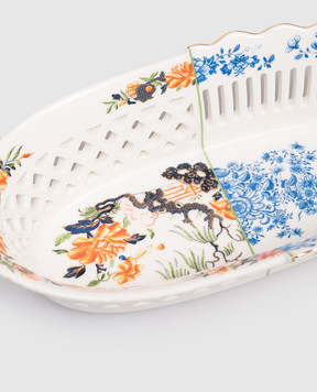 SELETTI Desivia white porcelain bread container with print 09704