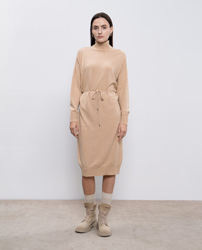 Peserico Brown wool, silk and cashmere dress with monil chain S92251F1209018