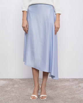 Peserico Blue asymmetric skirt with linen P0514901921