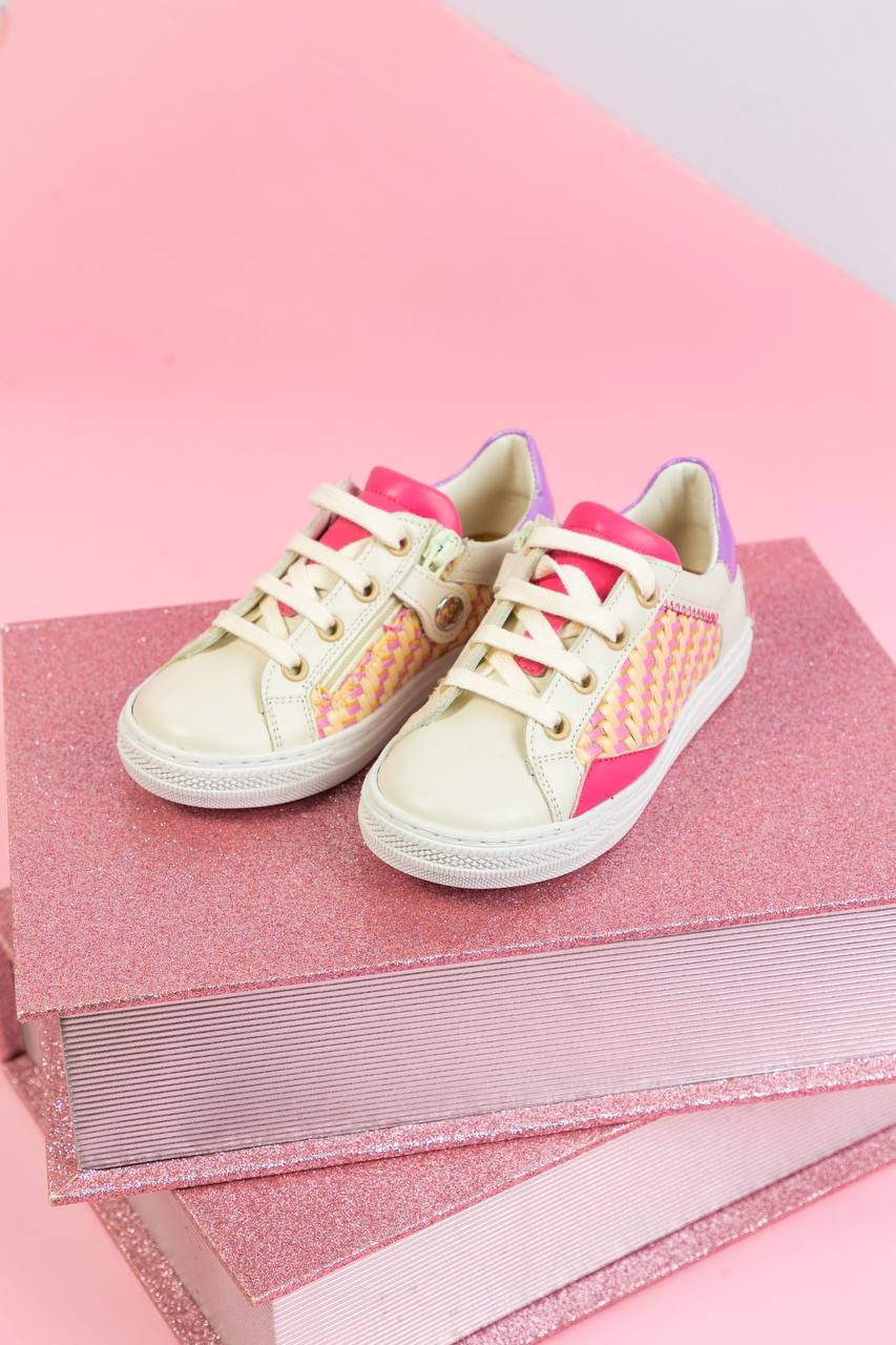 

Children's white leather sneakers with weaving Zecchino D'oro
