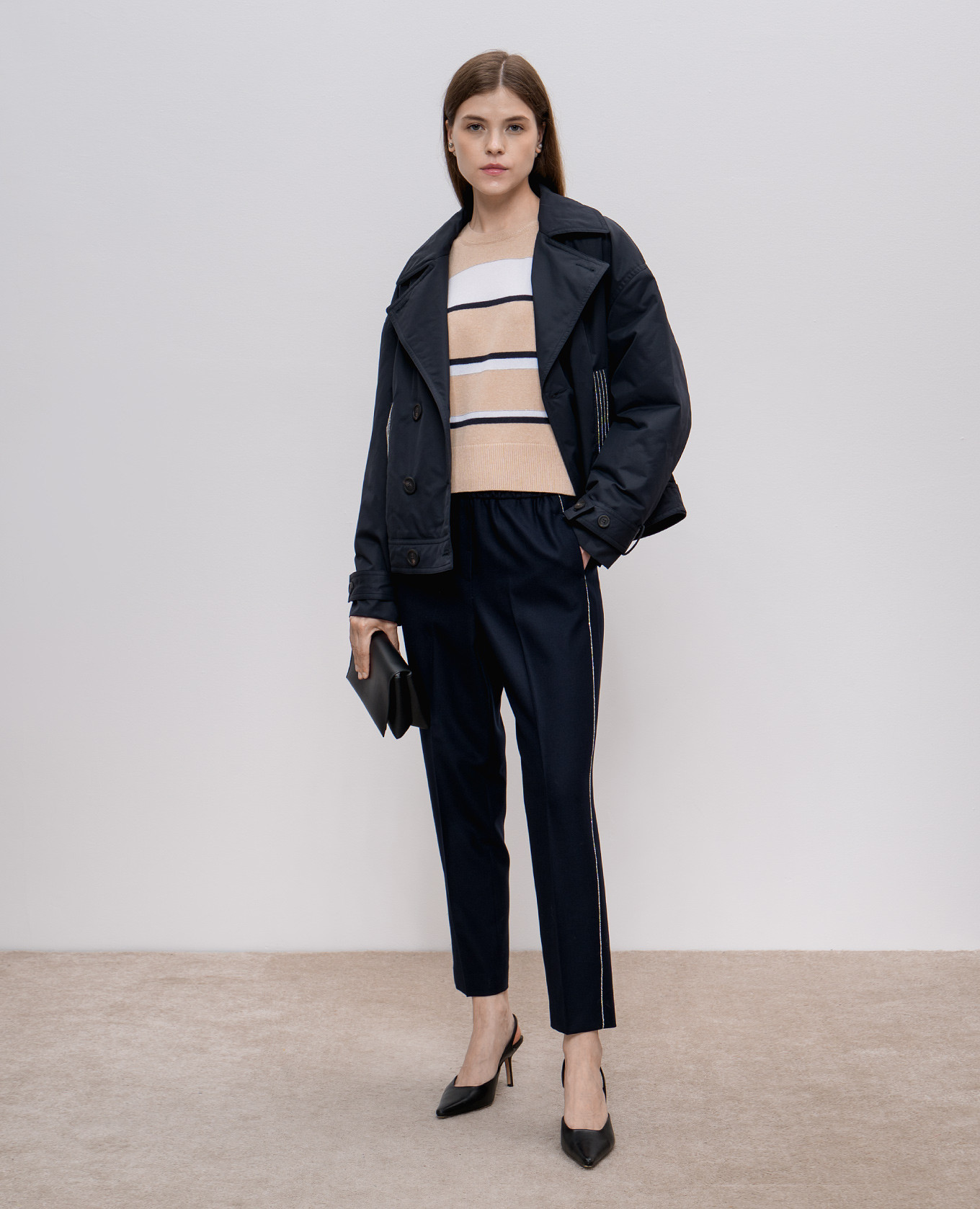 

Blue double-breasted jacket with monil chain Peserico
