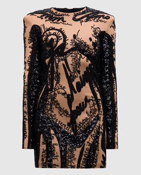 Balmain Beige embroidered mini dress EF1R9268PC72