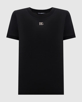 Dolce&Gabbana Black t-shirt with DG logo and crystals F8N08ZG7B3U