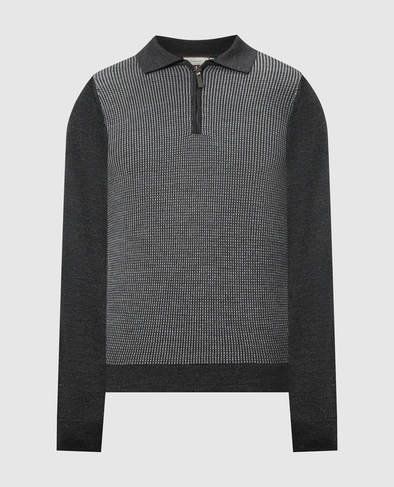 

Gray merino wool polo in a woven pattern Canali, Grey