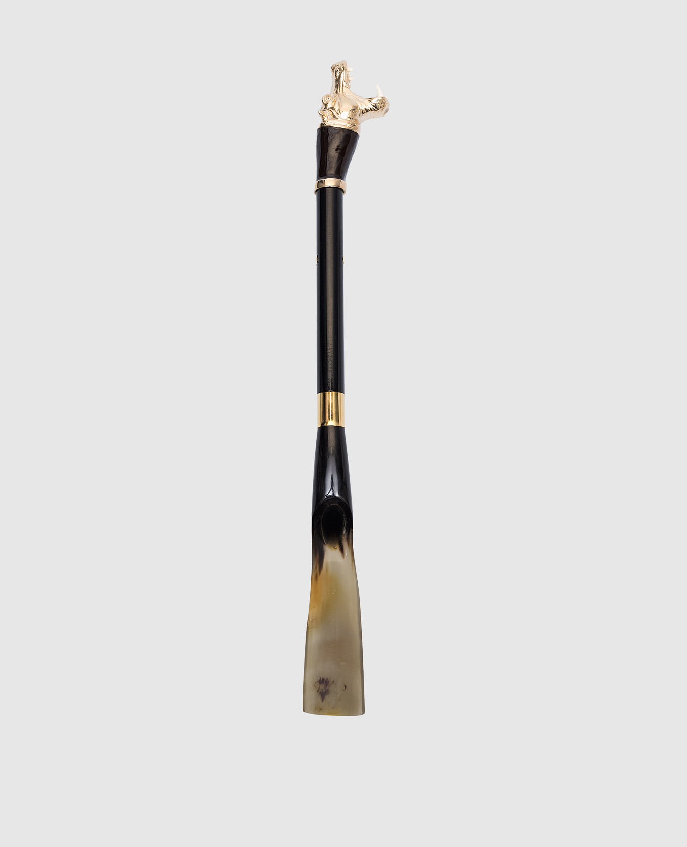 

Black shoehorn with a horn and a handle in the form of a hippopotamus head Pasotti