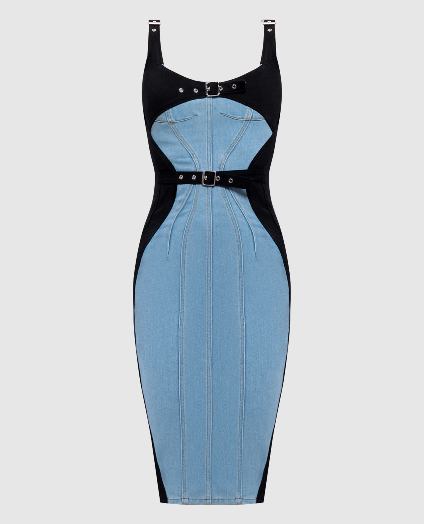 

Blue denim sheath dress with straps Thierry Mugler, Light blue