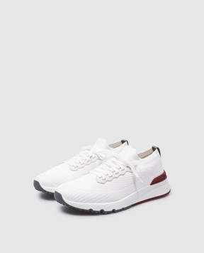 Brunello Cucinelli White sneakers with leather inserts with a textured logo MZUPMBO252