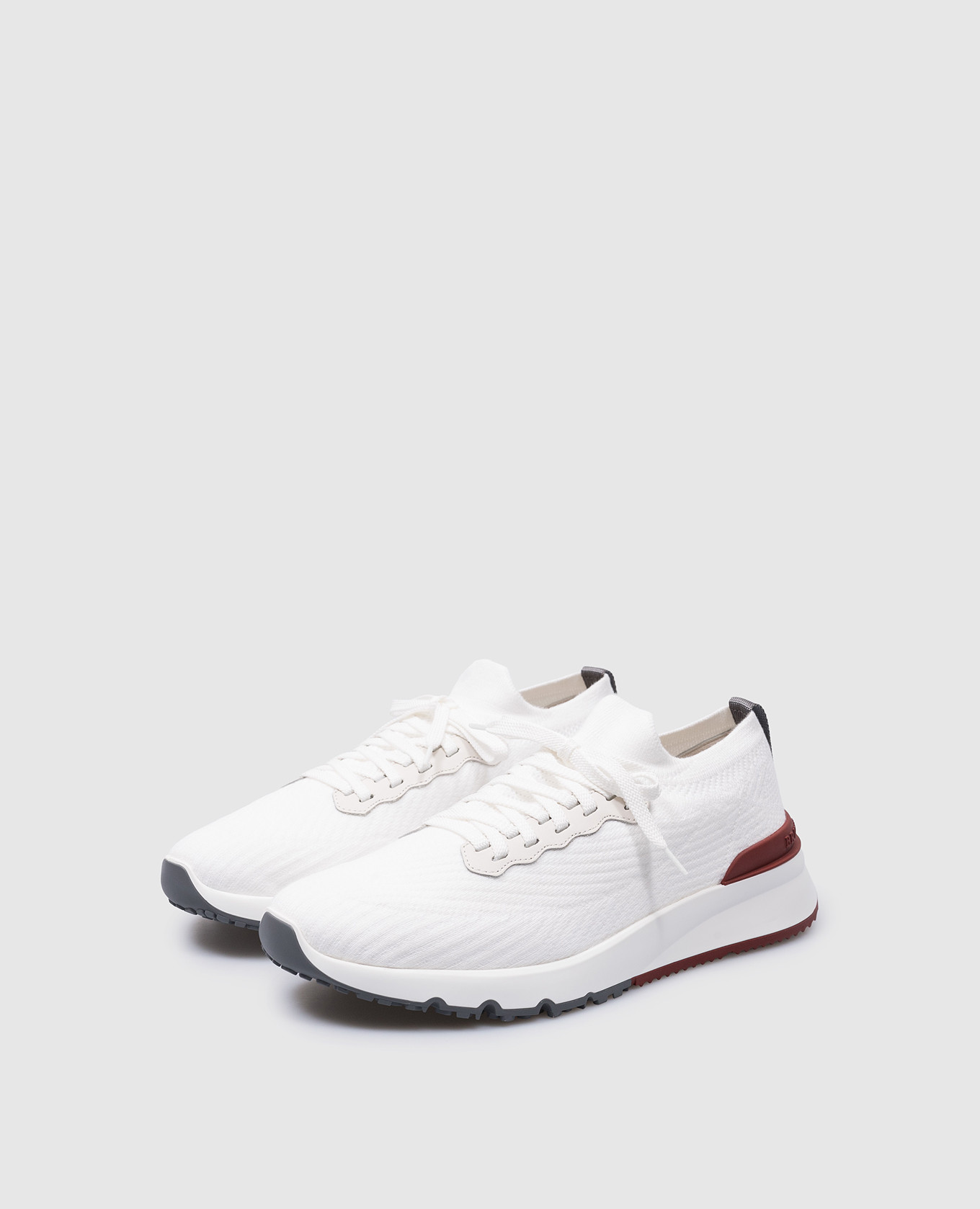 

White sneakers with leather inserts with a textured logo Brunello Cucinelli