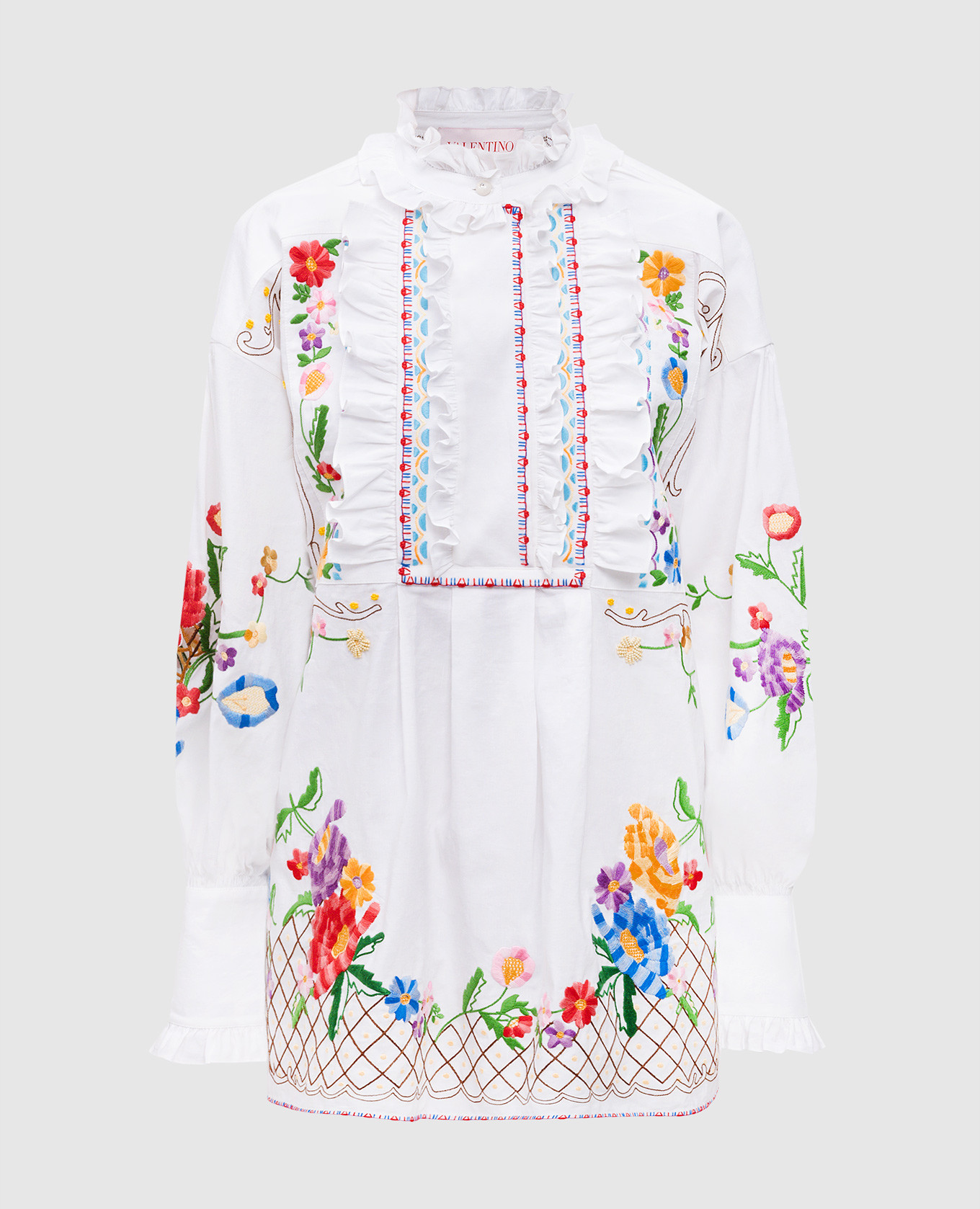 

White elongated blouse with embroidered linen Valentino