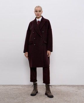 Brunello Cucinelli Burgundy double-breasted cashmere coat MD5039677P