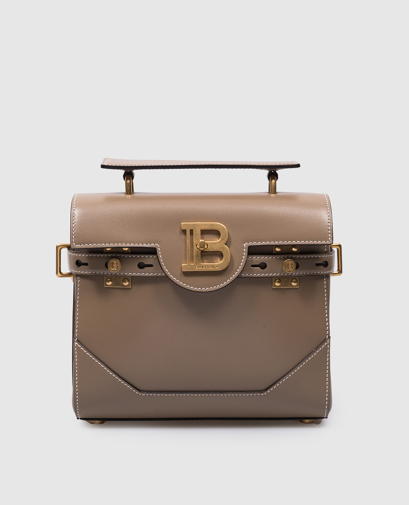

B-BUZZ beige leather messenger bag with logo Balmain
