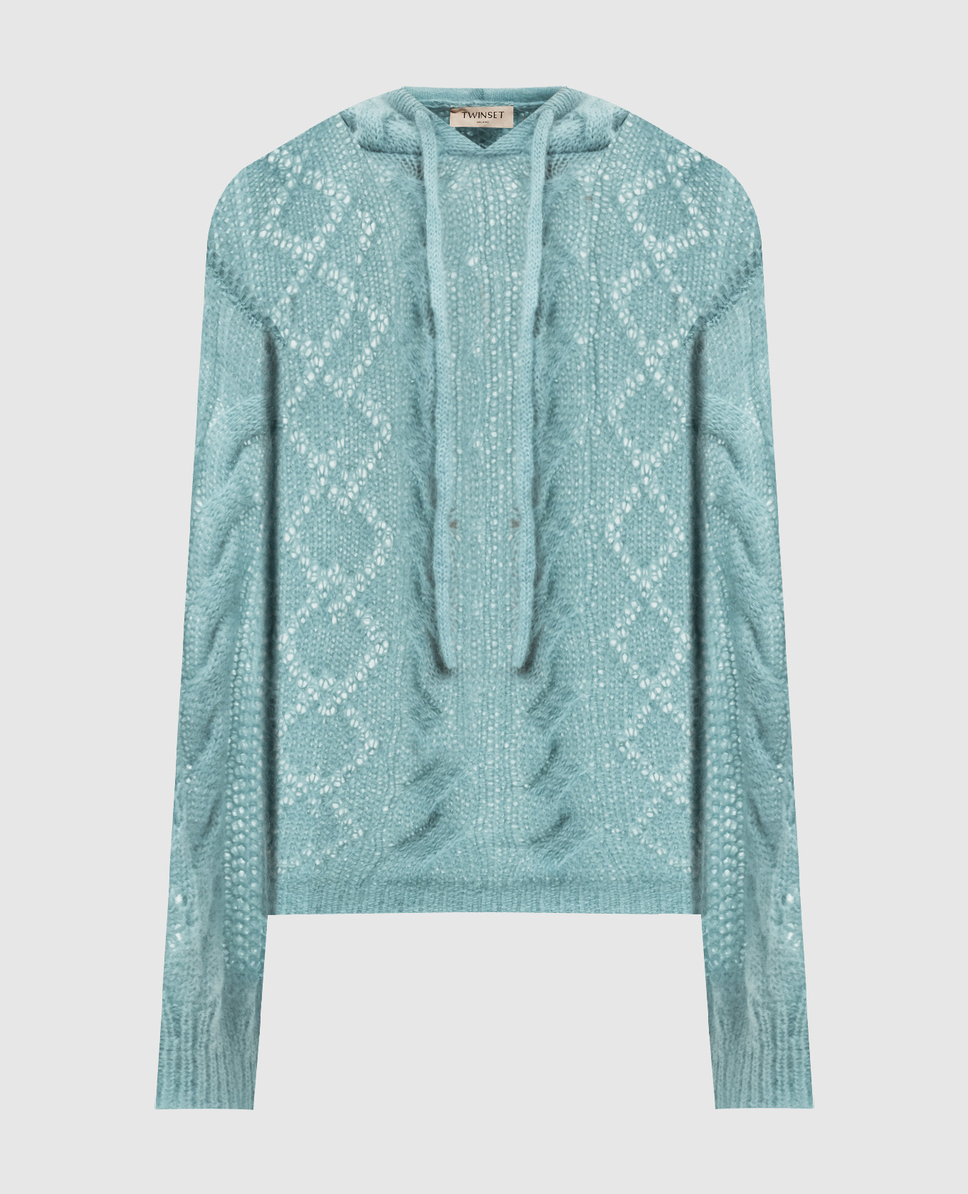 

Blue openwork hoodie with wool Twinset, Light blue