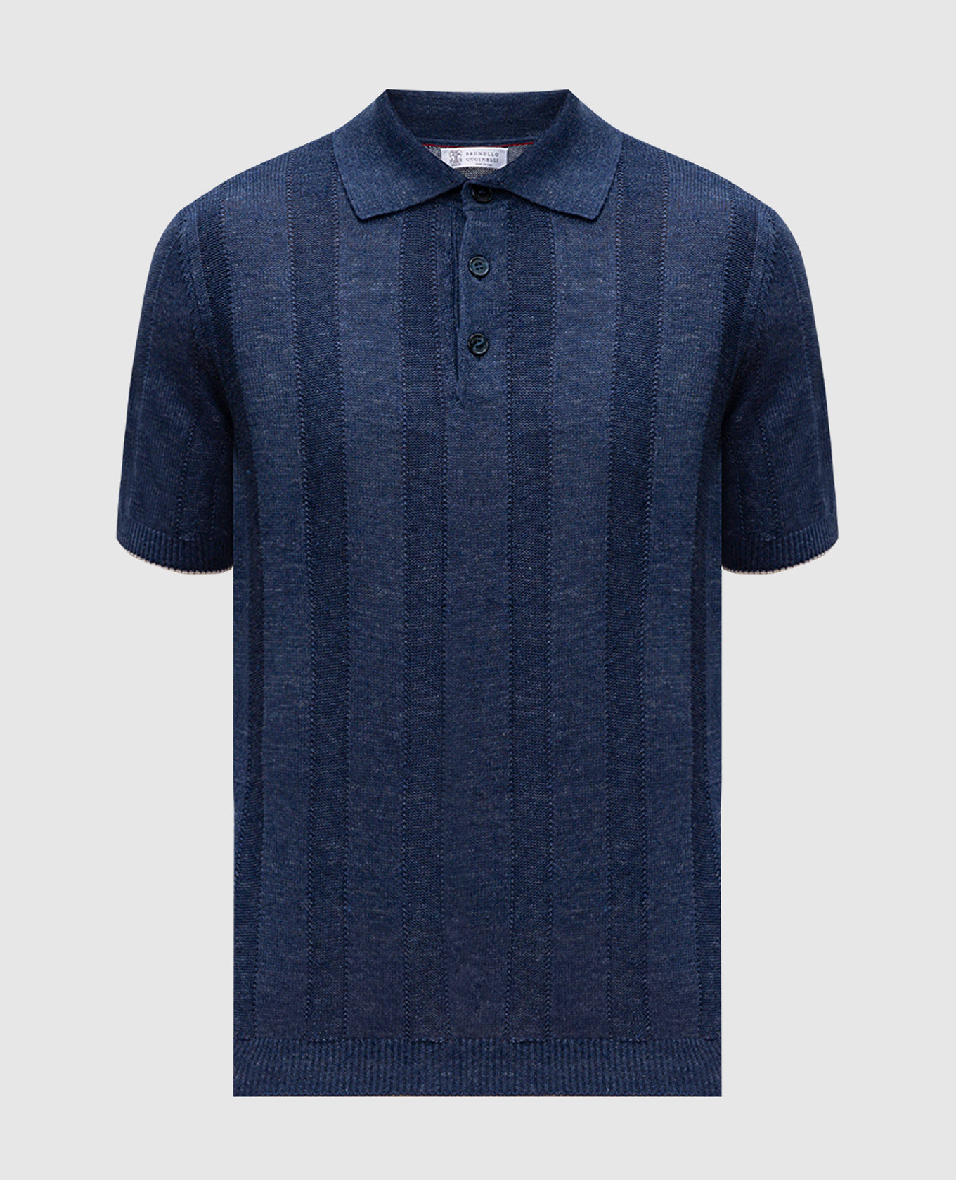 

Blue polo with linen in woven pattern Brunello Cucinelli