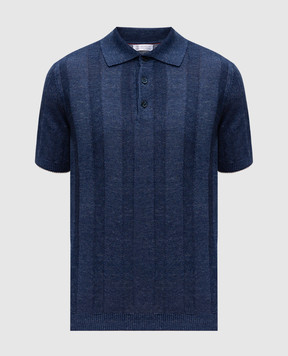 Brunello Cucinelli Blue polo with linen in woven pattern M2L707815